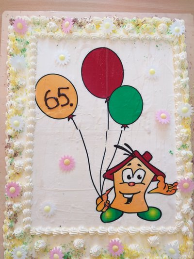 Jubiläumslogo zum 65. Geburtstag mit 3 Luftballons 
